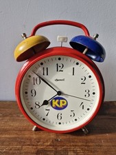 INGERSOLL "KP NUTS" ALARM CLOCK WIND UP RED/BLUE/YELLOW 9.5" TALL VINTAGE/RETRO.