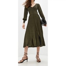 Sandro Paris KNIT MIDI  DRESS  Olive Green With Glitter S/ 36 Great Condition