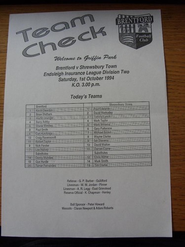 1994 teamsheet - 01/10/1994,