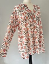 EAST Fabindia Off White Pink Orange 100% Cotton Boho Kaftan Blouse Top L