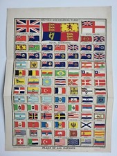 Old Vintage Antique Print 1900 Flags of all Nations British and Colonial Flags