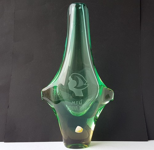 Massive glass vase prague 1976 - glass,