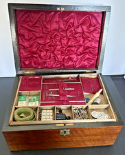 Vintage Solid Mahogany Sewing Box And Contents - 27cm x 19cm x 14cm