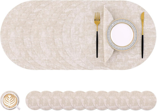 Beige round faux leather - beige,