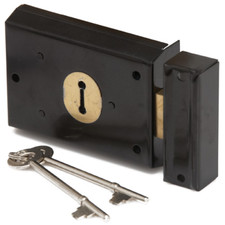 Rim Dead Lock Black Double Handed Shed Door Garden Gate Latch with 2 Keys
