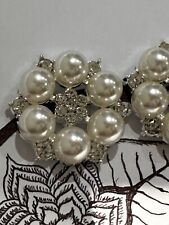 2LARGE SILVER PEARL FANCY DRESS FLAT BACK BUTTONS 27mm -Art Deco DIY