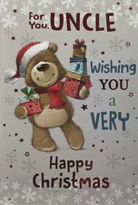 UNCLE CHRISTMAS CARD CUTE BEAR CHRISTMAS PRESENTS 7”x5” FREE P&P