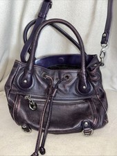 Anne Klein Purple Leather Handbag With Long Detachable Strap And Solid Handles