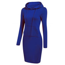 Women Long Sleeve Hooded Sweatshirt Dress Ladies Pocket Slim Hoodie Midi Dresses