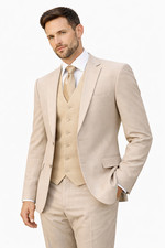 Beige Wool 3 Piece Suit Jacket
