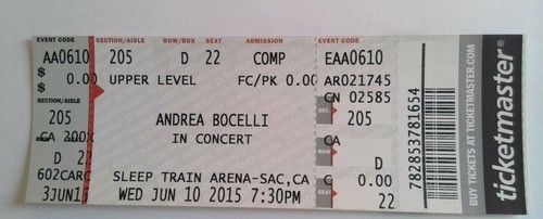 Andrea bocelli ticket stub - bocelli,