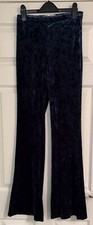 Worn Once Blue Crushed Velvet ZARA Flare Leg High Waist Trousers XS 28" W 34" L