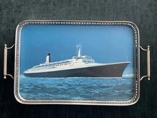 Vintage Cunard line QE2 ocean liner serving tray boxed alloy unused 1960/70's