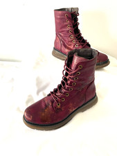 CIPRIATA  Burgundy  Gold Zip &  Lace Front  Faux Leather Combat Boots Size 7 NEW