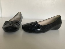K Black Patent Leather Wedge Heel Ballet Pumps / Flat Pumps Size 7E Wide Fit