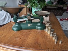 Vintage Librasco Green Cast Metal Kitchen Balanced Scales Brass Pan Home Decorat