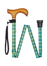 Tartan Scottish Folding 4-Part Walking Stick with Derby Wooden Handle 33"- 37"