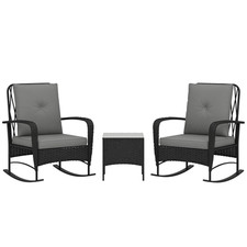 Outsunny Rattan Bistro Set Balcony Furniture with Rocking Chairs, Black