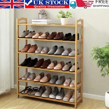 6 TIERS BAMBOO SHOE RACK FOOTWEAR ORGANISER WOODEN STORAGE SHELVES STAND UK