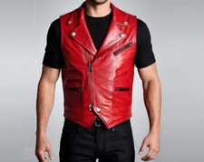 Red Leather Vest for Men Pure