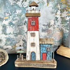 Wooden Coastal Lighthouse Ornament Rustic Nautical Seaside Bathroom Decoration 