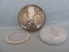 Vintage Glass Powder Bowl Art Nouveau Style & Mirrored Lid - 5 x 10cms With Puff