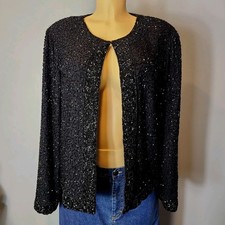 Vintage Black Beaded Evening Jacket Size Medium Wedding 1920s Holiday Party