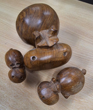 3 Beautiful hand carved wooden Hippo figurine ornament decor hippos Hippopotamus
