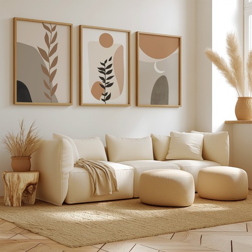 Neutral cream beige wall - cream, art