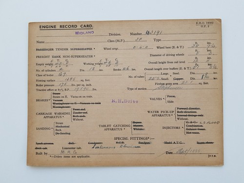 Engine record card - engine, 3191