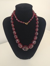 Vintage Graduated Red Cherry Amber Bakelite Faceted Beads Beaded Necklace 60g