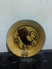 Slipware Cockerel Rooster Studio Pottery Plate Signed Handmade