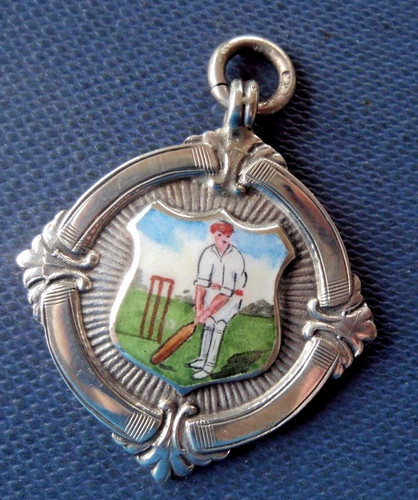 Silver enamel cricket fob - enamel,