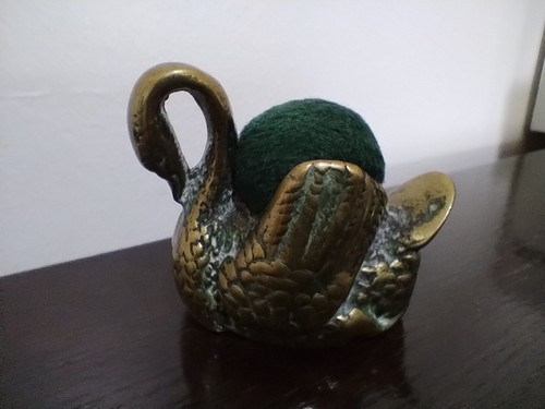 Vintage brass swan pin - swan,