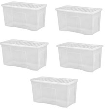 110 Litre Plastic Storage Box With Lid 5 Pack Wham Crystal