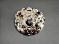 Large Vintage 1980s Metal Shank Buttons Swarovski Crystals Purple Silver 34mm