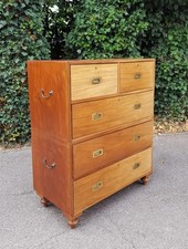 ANTIQUE  MILITARY CAMPAIGN TEAK CHEST OF DRAWERS