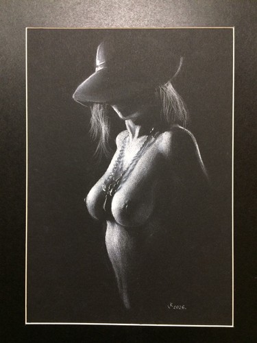 Original art drawing nude - art, noir