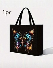 Black Linen Shoulder Tote Bag