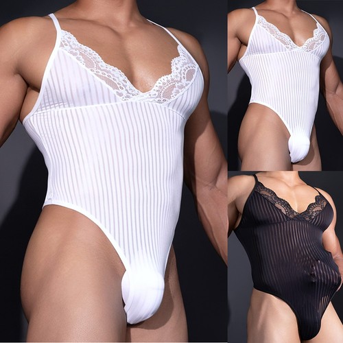 Mens lace bodysuit sleeveless - lace,