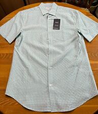 Marks And Spencer Mens Small Green Check Soft Touch Short Sleeve Shirt 20” P2P