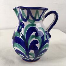 Vintage Studio Art Pottery Jug Vase Hand Painted  Blue Leaf Design 12cm high