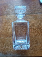 Vintage Crystal Glass Decanter with Stopper Square 9cm Base, 22cm Tall, Engraved