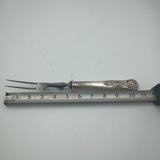 Rare Antique Sterling Silver Large Stainless 2 Prong Roast Carving Fork W/Guard