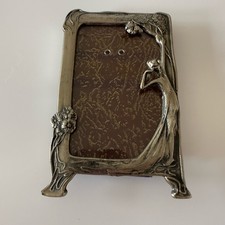 Silver Tone Photo Frame Art Deco/Nouveau Style With Blue Velvet Back