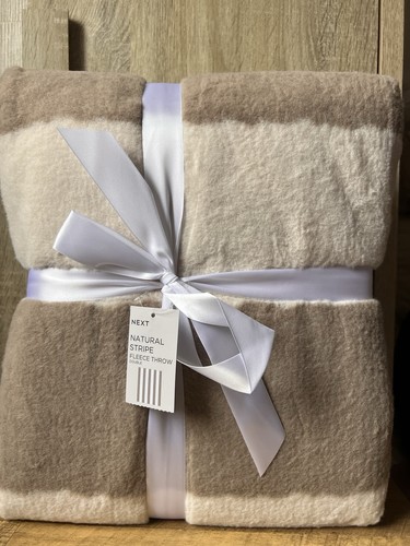 Natural stripe fleece throw - natural,