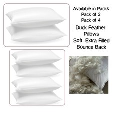 Luxury White Duck Feather Down Pillows Extra Filled Hotel Quality Pack Of 2,4