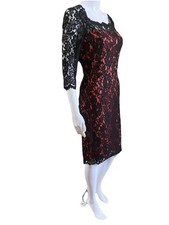 Milly NY Size 6 Salmon With Black Lace Overlay V-Back Cocktail Dress $395 USA