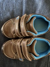 Clarks Baby Boys Leather Shoes Size 6.5 G Hook & Loop Fastening Brown