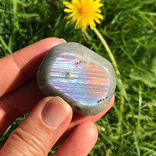 Labradorite Electric Light Blue Pink Purple Flash Palm Worry Stone Crystal